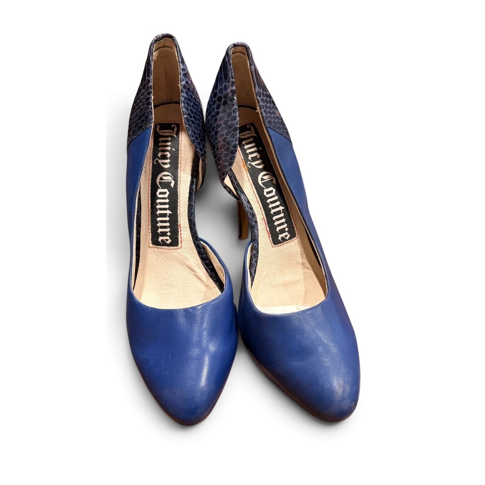 Y2K Juicy Couture Pumps Womens 7M Blue Snakeskin Embossed Leather d'Orsay Heels